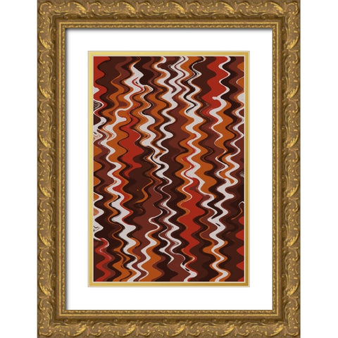 Earthy Color Zig Zag Pattern Gold Ornate Wood Framed Art Print with Double Matting by Treechild