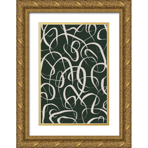 Beige Circles Gold Ornate Wood Framed Art Print with Double Matting by Treechild