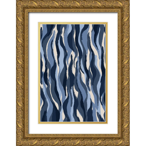 Blue Tiger Pattern Gold Ornate Wood Framed Art Print with Double Matting by Treechild