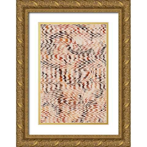 Ethno Zig Zag Pattern Gold Ornate Wood Framed Art Print with Double Matting by Treechild