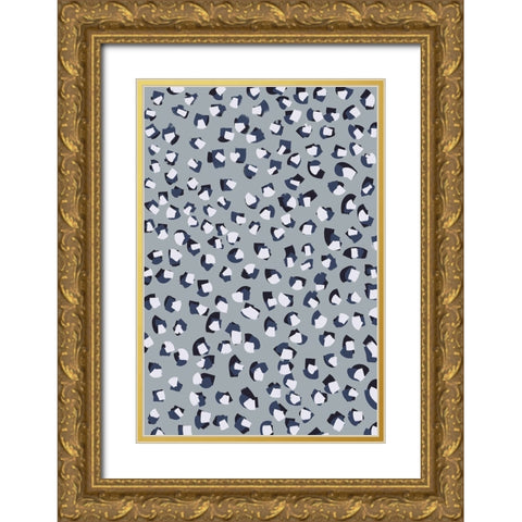Little White Blue Brush Strokes Gold Ornate Wood Framed Art Print with Double Matting by Treechild