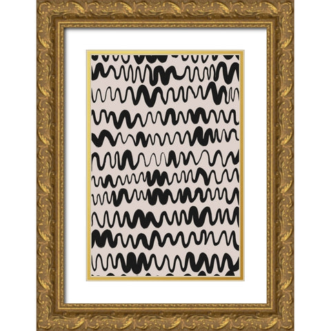 Black Waves Pattern Gold Ornate Wood Framed Art Print with Double Matting by Treechild