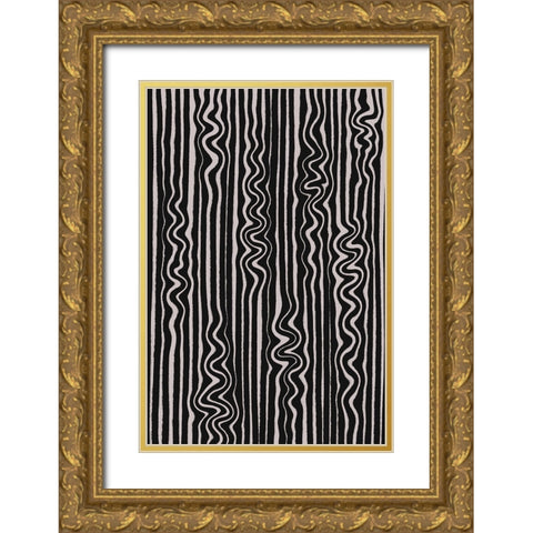 Waves in Stripes Pattern Gold Ornate Wood Framed Art Print with Double Matting by Treechild
