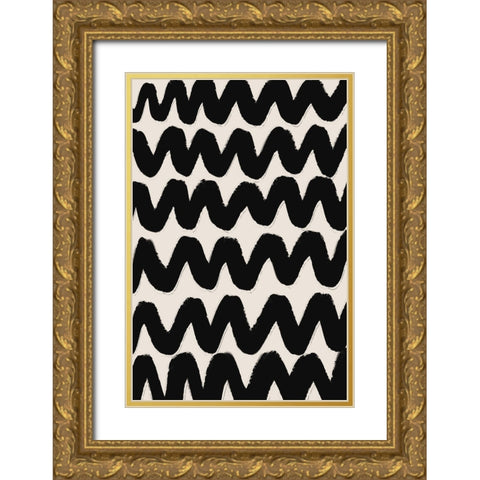 Thick Waves Pattern Gold Ornate Wood Framed Art Print with Double Matting by Treechild