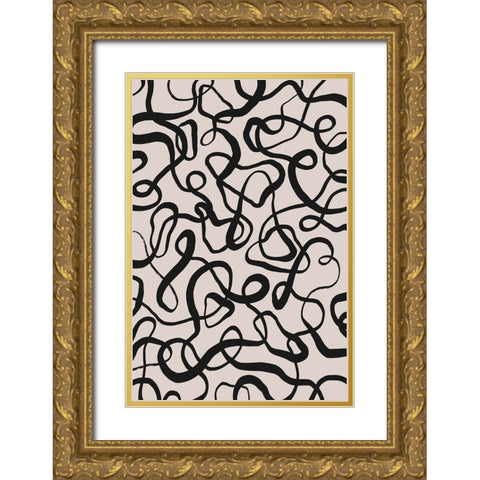 Simple Black Loops Pattern Gold Ornate Wood Framed Art Print with Double Matting by Treechild