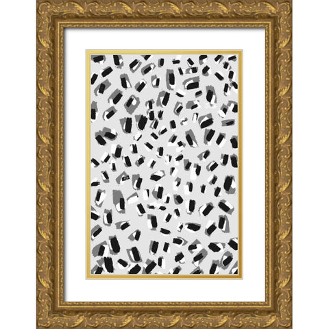 Black And White Little Strokes Gold Ornate Wood Framed Art Print with Double Matting by Treechild