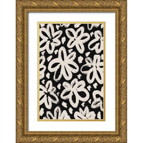 Giant Beige Flower Pattern Gold Ornate Wood Framed Art Print with Double Matting by Treechild