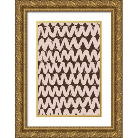 Big Beige ZigZag Pattern Gold Ornate Wood Framed Art Print with Double Matting by Treechild