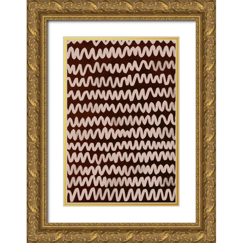 Beige ZigZag on Rusty Color Pattern Gold Ornate Wood Framed Art Print with Double Matting by Treechild
