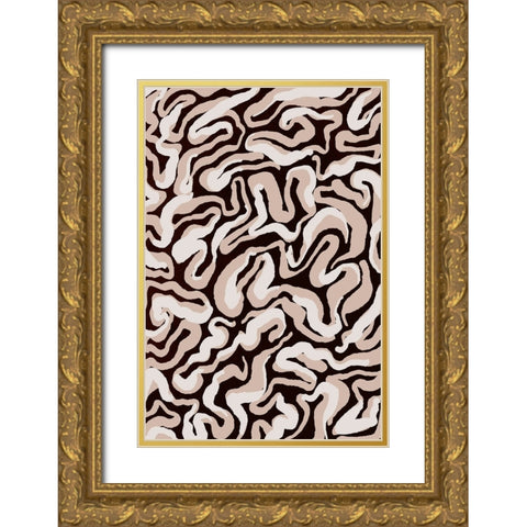 White Beige Pattern Gold Ornate Wood Framed Art Print with Double Matting by Treechild