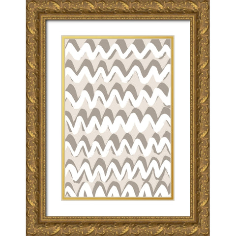 White and Beige ZigZag Pattern Gold Ornate Wood Framed Art Print with Double Matting by Treechild