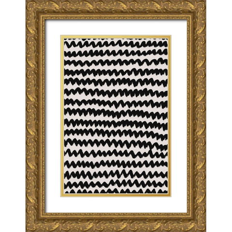 Simple Black ZigZag Pattern Gold Ornate Wood Framed Art Print with Double Matting by Treechild