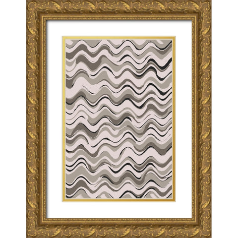 Wavey Pastel Pattern Gold Ornate Wood Framed Art Print with Double Matting by Treechild