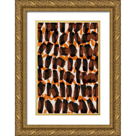 Brown Orange Brush Strokes Gold Ornate Wood Framed Art Print with Double Matting by Treechild