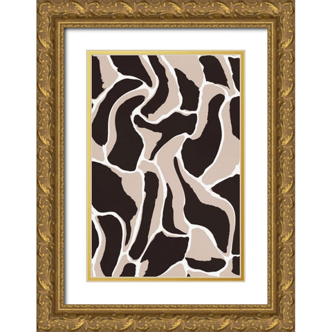 Brown Animal Pattern Gold Ornate Wood Framed Art Print with Double Matting by Treechild
