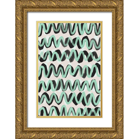 Turquoise ZigZag Pattern Gold Ornate Wood Framed Art Print with Double Matting by Treechild