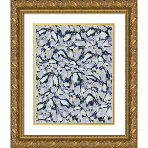 Blue Ice Flowers Pattern Gold Ornate Wood Framed Art Print with Double Matting by Treechild