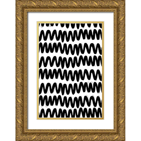 Black Zig Zag Pattern Gold Ornate Wood Framed Art Print with Double Matting by Treechild