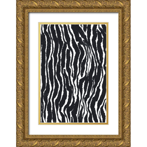 Zebra Pattern Gold Ornate Wood Framed Art Print with Double Matting by Treechild