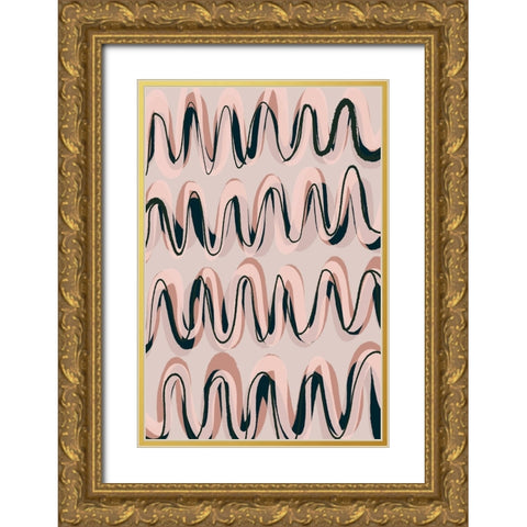 Beige Blue Pastel Waves Gold Ornate Wood Framed Art Print with Double Matting by Treechild