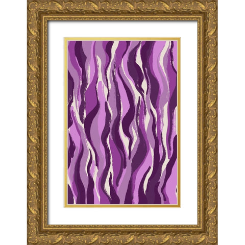 Purple Tiger Pattern Gold Ornate Wood Framed Art Print with Double Matting by Treechild
