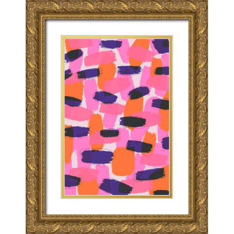 Pink And Purple Strokes Gold Ornate Wood Framed Art Print with Double Matting by Treechild