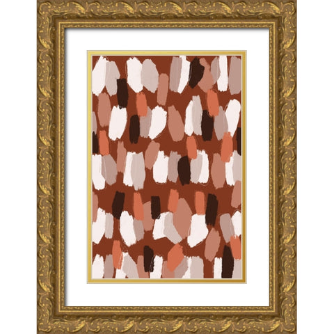 Pastel Earthy Strokes Pattern Gold Ornate Wood Framed Art Print with Double Matting by Treechild