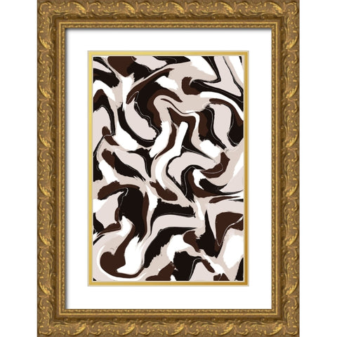 White Beige Brown Pattern Gold Ornate Wood Framed Art Print with Double Matting by Treechild