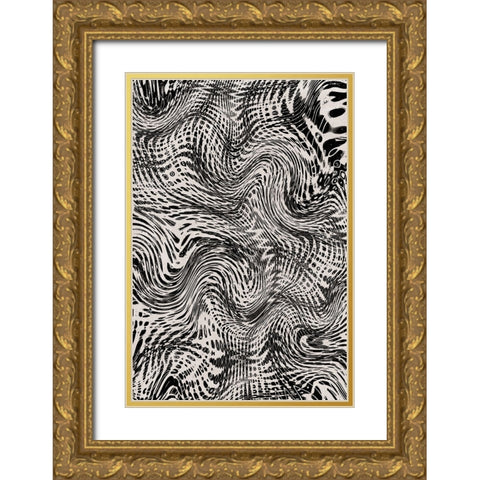 Black And White Net Pattern Gold Ornate Wood Framed Art Print with Double Matting by Treechild