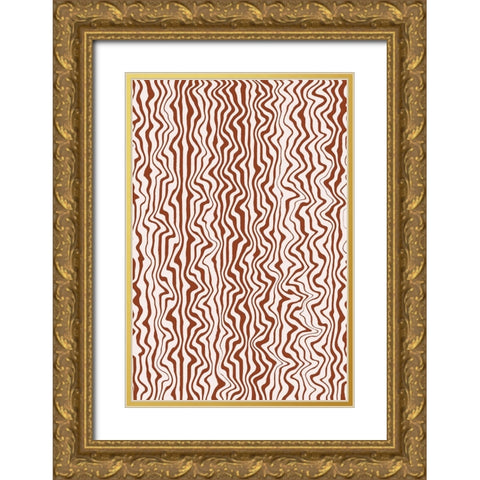 Liquid Beige Stripes Pattern Gold Ornate Wood Framed Art Print with Double Matting by Treechild