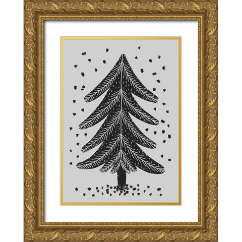 Pine Tree Gold Ornate Wood Framed Art Print with Double Matting by Treechild