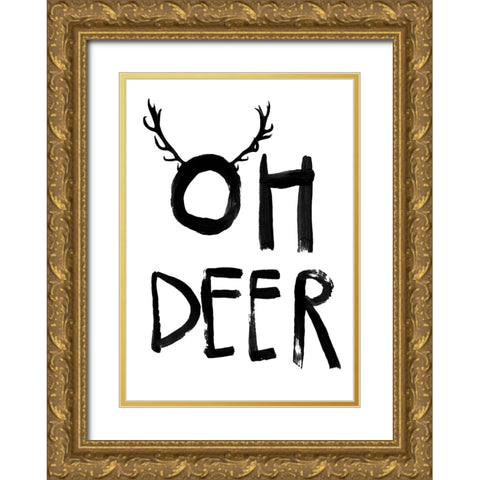 Oh Deer Gold Ornate Wood Framed Art Print with Double Matting by Treechild