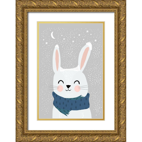 Snow Bunny Gold Ornate Wood Framed Art Print with Double Matting by Treechild