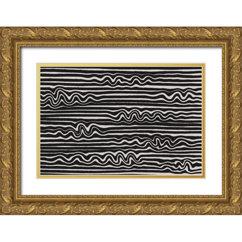 Wavey Stripes Square Gold Ornate Wood Framed Art Print with Double Matting by Treechild
