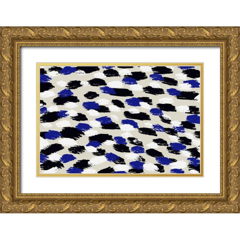 Blue Strokes Square Gold Ornate Wood Framed Art Print with Double Matting by Treechild