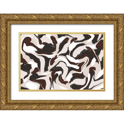 Shaky Brown Beige Strokes Square Gold Ornate Wood Framed Art Print with Double Matting by Treechild