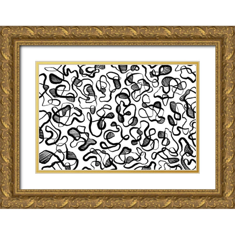 Abstract Thin Lines Pattern Gold Ornate Wood Framed Art Print with Double Matting by Treechild
