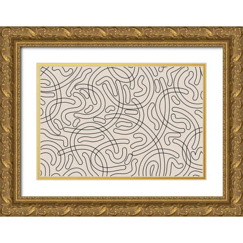 Simple Tube Line Pattern Gold Ornate Wood Framed Art Print with Double Matting by Treechild