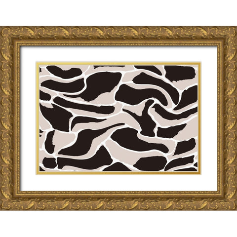 Beige And Brown Tiger Pattern Gold Ornate Wood Framed Art Print with Double Matting by Treechild
