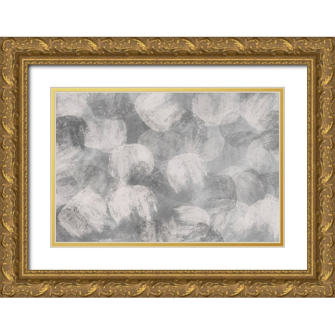 Grey Thick Strokes Pattern Gold Ornate Wood Framed Art Print with Double Matting by Treechild
