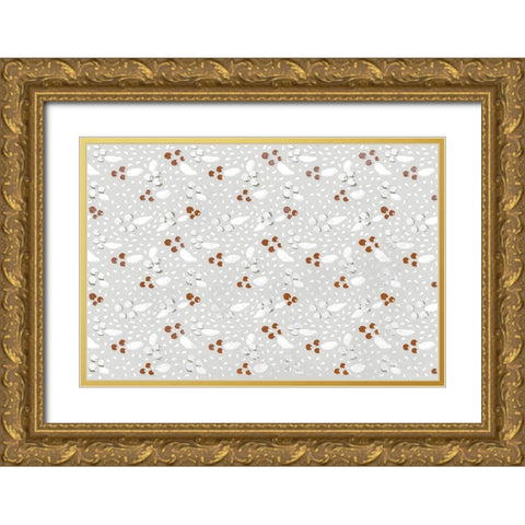 Berries in Winter Square Gold Ornate Wood Framed Art Print with Double Matting by Treechild