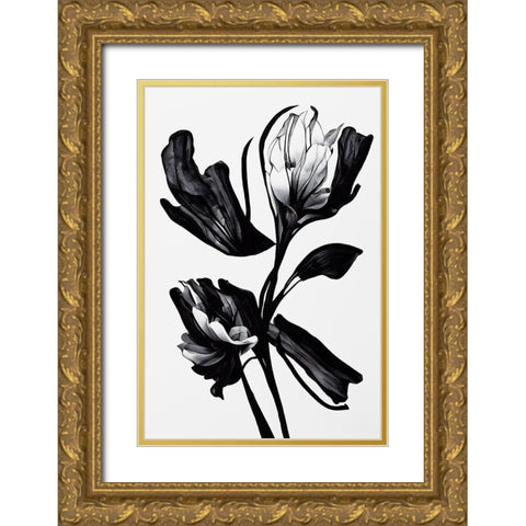 Black Flower Gold Ornate Wood Framed Art Print with Double Matting by Treechild