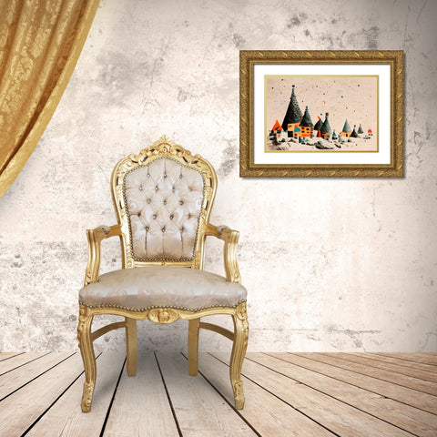 Fairy Village Gold Ornate Wood Framed Art Print with Double Matting by Treechild