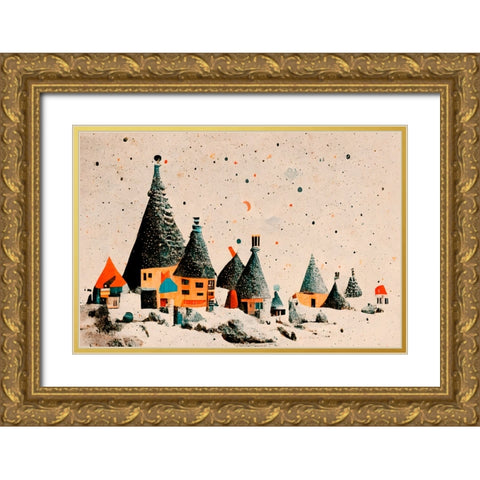 Fairy Village Gold Ornate Wood Framed Art Print with Double Matting by Treechild