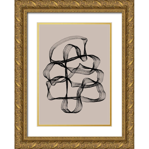 Ink Black and Beige Gold Ornate Wood Framed Art Print with Double Matting by Treechild