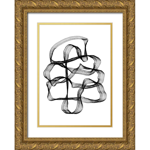 Ink Black and White Gold Ornate Wood Framed Art Print with Double Matting by Treechild