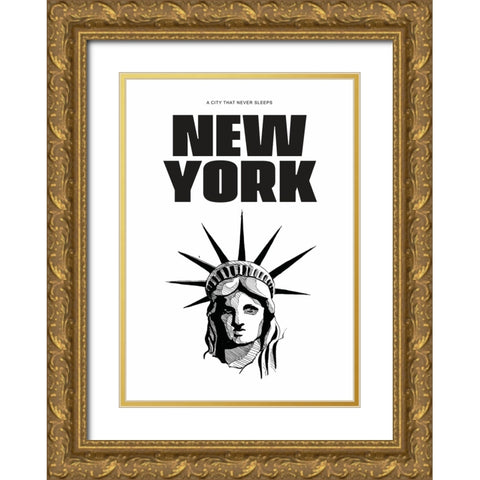 New York - New York Gold Ornate Wood Framed Art Print with Double Matting by Castillo, Valeria