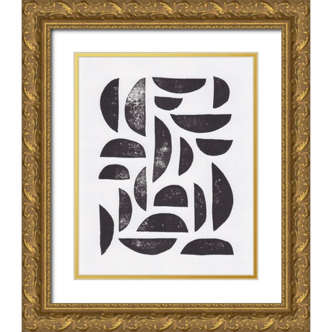 Linocut Abstract #7 Gold Ornate Wood Framed Art Print with Double Matting by Galitsyna, Alisa