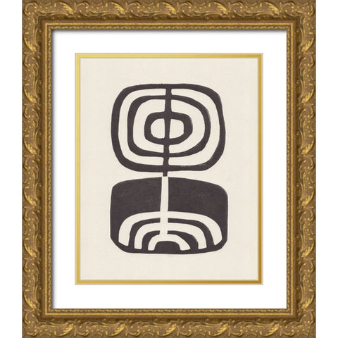 Modern Plant / Lino Print Gold Ornate Wood Framed Art Print with Double Matting by Galitsyna, Alisa