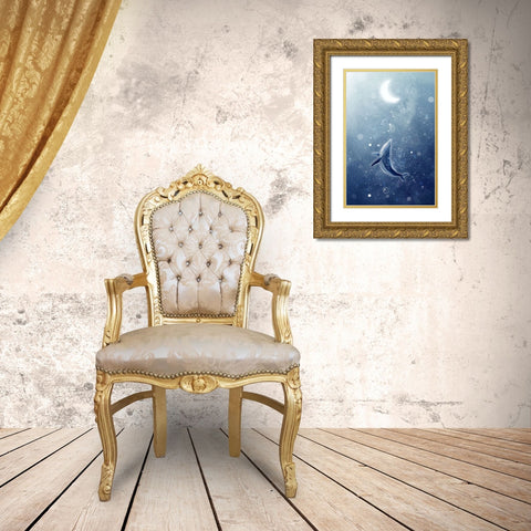 Galaxy Whale Gold Ornate Wood Framed Art Print with Double Matting by Thai, Xuan